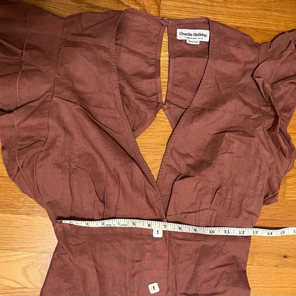 Charlie Holiday Ruffled Cover-Up Midi Dress in bronze sz 6 - Picture 9 of 10